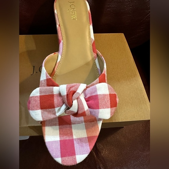 J. Crew Bohemian Red Wildfire Heeled Mules with Bow - Picture 3 of 6